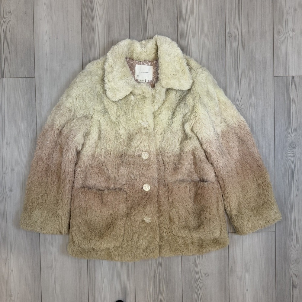Anthropologie Blush Ombré Faux Fur Coat Boho Teddy‎ Jacket Women's Size XL